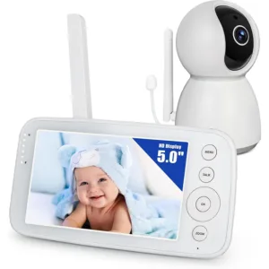 Baby Monitor Camera Audio 5 Inch Screen 28 Hours Battery Video Camera Night Vision 2-Way Talk Lullabies Baby Nanny Security Cam
