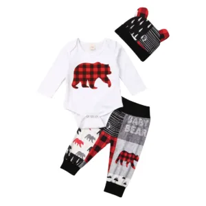 Citgeett Fall Autumn 3PCS Newborn Baby Boy Girl Christmas Clothes Set Bear Print Romper Pants Outfits Spring Set