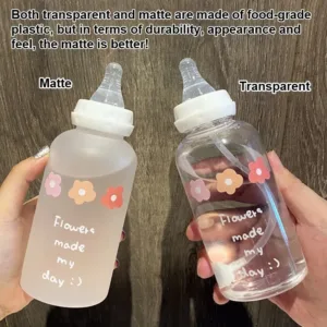 Cartoon Plastic Water Bottle Pacifier Straw Cup Suitable For Adult Children Milk Drinking Bottle Flower Baby Feeding Bottle