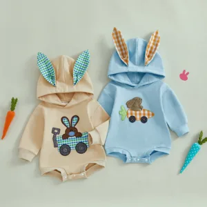 2024-12-13 Lioraitiin Newborn Baby Boy My First Easter Outfit Bunny Romper Long Sleeve Hoodie Jumpsuit Infant Spring Clothes