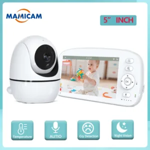 5 INCH IPS Screen Video Baby Monitor Pan Tilt 4X Zoom Camera Babysitter 2 Way Audio Night Vision 5000mAh Battery Lullaby