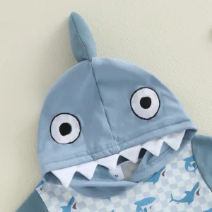 Boys Summer Outfit Sets Short Sleeve Dinosaur Print Hooded Tops and Elastic Waist Shorts Sets for Active Kids