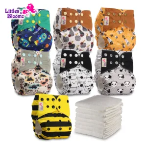 [Littles&Bloomz]7 Diapers +7 Inserts In One Set Baby Washable Reusable Real Cloth Pocket Ecological Nappy Diaper Cover Boy Girl