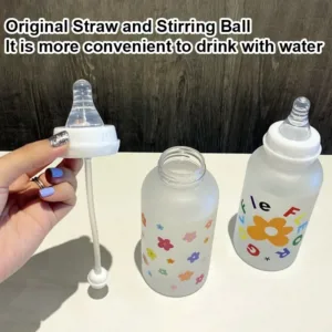 Cartoon Plastic Water Bottle Pacifier Straw Cup Suitable For Adult Children Milk Drinking Bottle Flower Baby Feeding Bottle