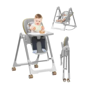 High Chairs for Babies and Toddlers, Baby Swings for Infants, Foldable High Chair with Wheels，5 Adjustable Height, 4-Position Ba
