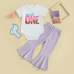 Toddler Girls 2-Piece Birthday Outfits Short Sleeve Top and Pants Set Infant Clothing with Cute Print Design