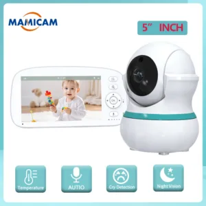 5 Inch Video Baby Monitor With Camera PTZ Zoom Babyphone Cam Security Protection Surveillance Cameras Temperature Sensor Lullaby