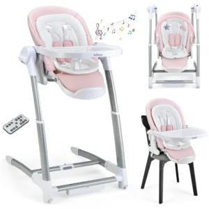 3 In 1 Baby High Chair, Electric Baby Swing, Infant Dining Booster Seat With Remote Control, One-Hand Removable Tray, Double