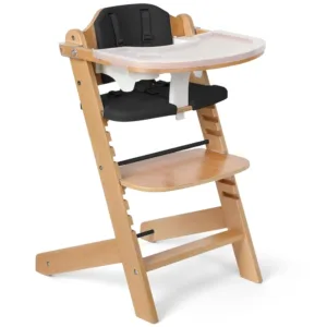 Natural Wooden High Chair for Babies & Toddlers 3-Tier Remove & 2 Adjustable Tray, 8 Adjustable Highchair with Cushions