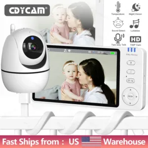5Inch Video Baby Monitor With Pan Tilt Surveillance Camera Two Way Audio Night Vision Intercom Auto IPS Screen Nanny with Stand