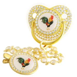 Bling Bling Rooster Pacifier With Gem Luxury Weaning Pacifier Baby Nipple With Chain Clip Newborn Prince Baby Dummy Soother