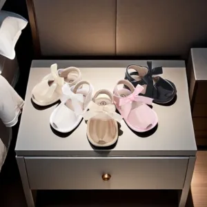 Fashionable Summer 0-18M Women's Baby Sandals With Butterfly Bow High-Quality PU Soft Rubber Sole Anti Slip First Walking Shoe
