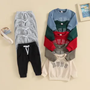 Lioraitiin Toddler Baby Boy Fall Outfits Classic Long Sleeve Letter Print Sweatshirt Trousers Set Clothes