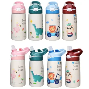 400ML Kids Water Bottle Cartoon Animal Thermos Mug Baby Duck Billed Straw 316 Stainless Steel Vacuum Flasks Thermos Bottle