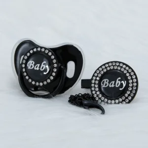 MIYOCAR personalized all black collection bling pacifier and pacifier clip BPA free dummy bling unique gift baby shower PS-1